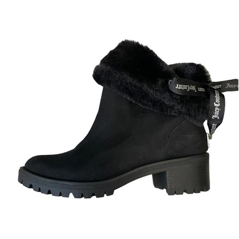 Juicy Couture Logo‎ Bow "Illuminate" Black Lug Sole Winter faux fur Boots 7.5